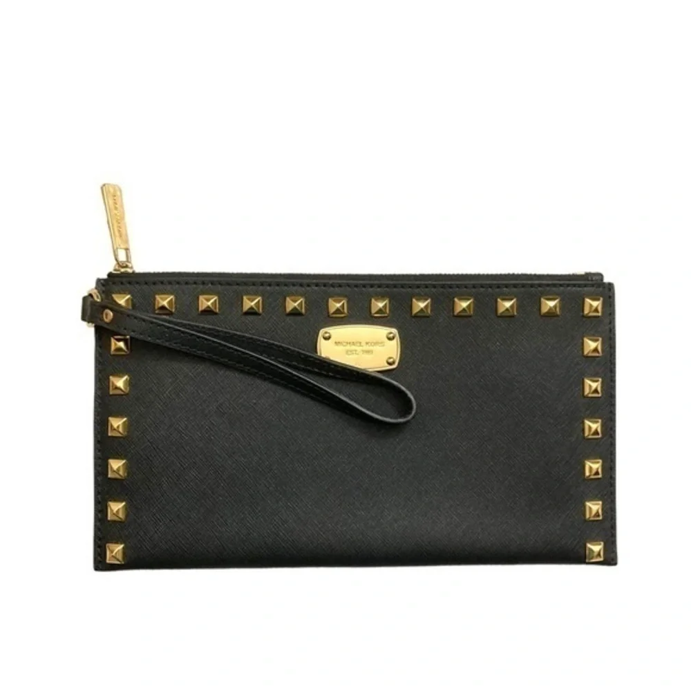 Michael kors black gold wristlet clutch bag